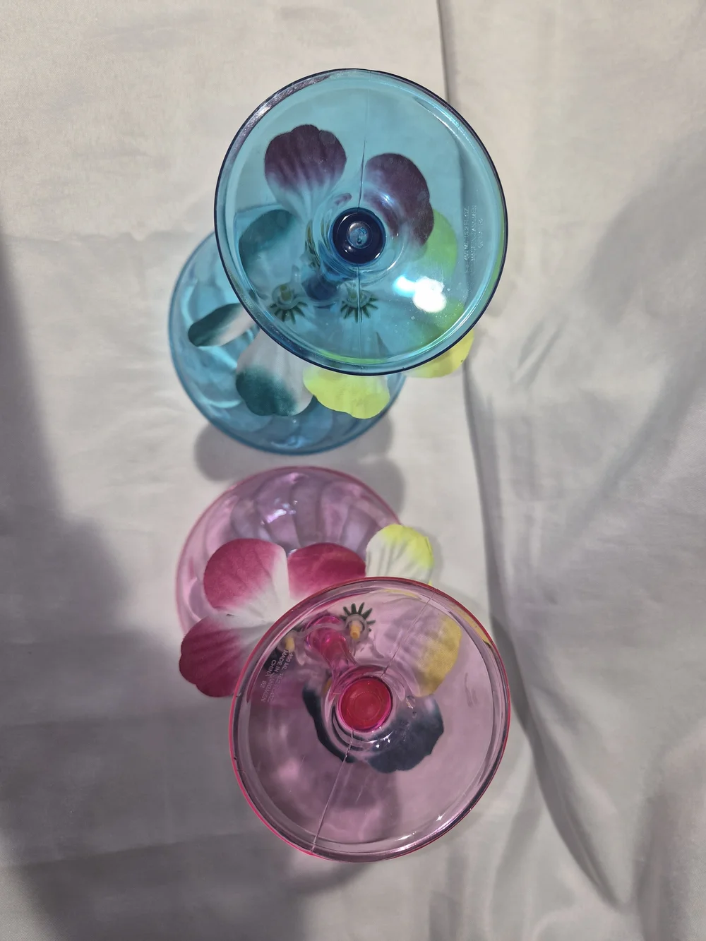 Blue and Pink With Floral Plastic  Margarita Goblets